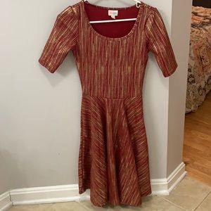 Lularoe Metallic Gold and Red Dress